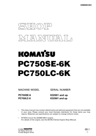 Unlock the full potential of your KOMATSU PC750SE-6K and PC750LC-6K excavators with the comprehensive SHOP MANUAL UEBM001801, available as a convenient PDF file. This essential resource provides detailed insights into maintenance, troubleshooting, and repair procedures, ensuring your machinery operates at peak performance. With easy navigation and clear illustrations, this manual is designed for both seasoned professionals and DIY enthusiasts, making it an invaluable addition to your equipment toolkit. Don'