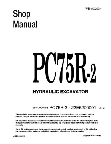  Unlock the full potential of your KOMATSU PC75R-2 excavator with the comprehensive Hydraulic Excavator Shop Manual (WEBM002600). This PDF file is an essential resource for operators and technicians, providing detailed diagrams, maintenance tips, and troubleshooting guidance to ensure optimal performance and longevity of your machine. With easy navigation and clear instructions, you can confidently tackle repairs and maintenance tasks, saving time and reducing downtime. Invest in this manual today to enhanc