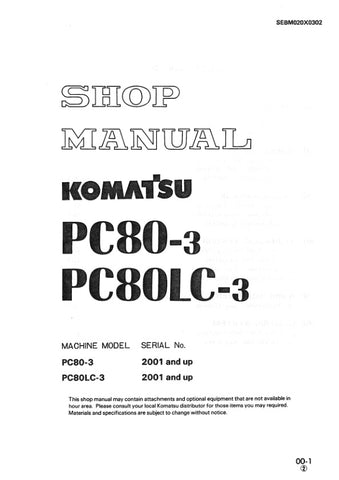 Unlock the full potential of your KOMATSU PC80-3 and PC80LC-3 excavators with the comprehensive 2001 & Up Shop Manual SEBM020X0302 in PDF format. This essential resource provides detailed schematics, maintenance guidelines, and troubleshooting tips, ensuring you can keep your machinery running smoothly and efficiently. Perfect for both seasoned professionals and DIY enthusiasts, this manual is your go-to guide for maximizing performance and minimizing downtime. Download now and take the first step towards 