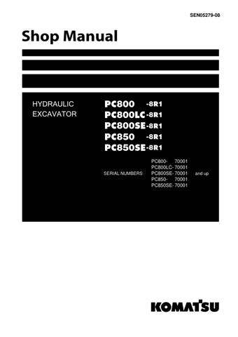 Unlock the full potential of your KOMATSU hydraulic excavators with the comprehensive SHOP MANUAL SEN05279-08, designed specifically for models PC800-8R1, PC800LC-8R1, PC800SE-8R1, PC850-8R1, and PC850SE-8R1. This PDF file is an essential resource for operators and technicians, providing detailed insights into maintenance, troubleshooting, and repair procedures. With clear diagrams and step-by-step instructions, you can ensure optimal performance and longevity of your equipment, making it a must-have for an