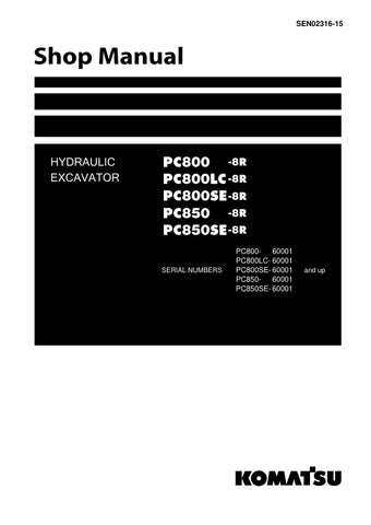 Unlock the full potential of your KOMATSU PC800-8R, PC800LC-8R, PC800SE-8R, PC850-8R, and PC850SE-8R hydraulic excavators with the comprehensive SEN02316-15 shop manual in PDF format. This essential resource provides detailed schematics, maintenance guidelines, and troubleshooting tips, ensuring your machinery operates at peak performance. With easy navigation and clear instructions, this manual is designed for both seasoned professionals and newcomers alike, making it an invaluable addition to your equipme