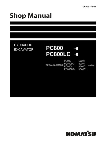Unlock the full potential of your KOMATSU PC800-8 and PC800LC-8 hydraulic excavators with the comprehensive shop manual UEN00373-05. This PDF file is an essential resource for operators and technicians, providing detailed diagrams, maintenance procedures, and troubleshooting tips specifically designed for models 50001 and up, including K50001 and up. Enhance your efficiency and ensure optimal performance with this invaluable guide at your fingertips.