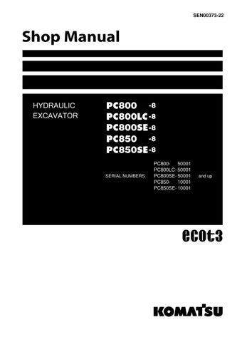 Unlock the full potential of your KOMATSU PC800-8, PC800LC-8, PC800SE-8, PC850-8, and PC850SE-8 hydraulic excavators with the comprehensive SEN00373-22 shop manual in PDF format. This essential resource provides detailed diagrams, maintenance tips, and troubleshooting guidance, ensuring you can keep your machinery running smoothly and efficiently. Perfect for operators and technicians alike, this manual is your go-to guide for maximizing performance and minimizing downtime. Don't miss out on the opportunity