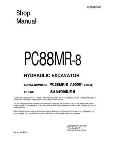 Unlock the full potential of your KOMATSU PC88MR-8 excavator with the comprehensive Hydraulic Excavator Shop Manual (CEBM007301). This PDF file is an essential resource for operators and technicians, providing detailed diagrams, maintenance procedures, and troubleshooting tips to ensure optimal performance and longevity of your machine. With easy navigation and clear instructions, you can confidently tackle repairs and maintenance tasks, saving time and reducing downtime. Invest in this manual today to enha