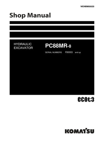 Unlock the full potential of your KOMATSU PC88MR-8 excavator with the comprehensive Hydraulic Excavator Shop Manual (WENBM00020). This PDF file is an essential resource for operators and technicians, providing detailed diagrams, maintenance procedures, and troubleshooting tips to ensure optimal performance and longevity of your machine. With easy navigation and clear instructions, you can confidently tackle repairs and maintenance tasks, saving time and reducing downtime. Elevate your excavator's efficiency