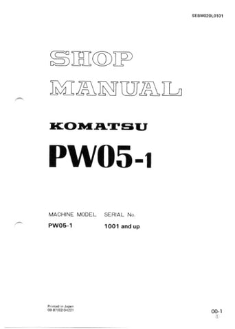 Unlock the full potential of your Komatsu PW05-1 with the comprehensive Shop Manual SEBM020L0101, available in a convenient PDF format. This essential guide provides detailed insights into maintenance, troubleshooting, and repair procedures, ensuring your equipment operates at peak performance. With easy navigation and clear illustrations, this manual is an invaluable resource for both seasoned professionals and DIY enthusiasts. Enhance your operational efficiency and prolong the life of your machinery by i