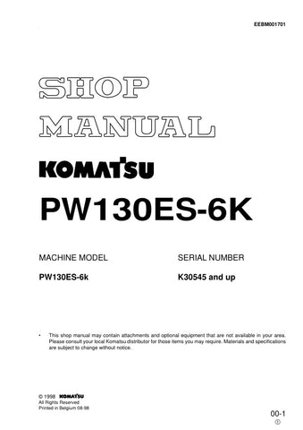 Unlock the full potential of your KOMATSU PW130ES-6K with the comprehensive SHOP MANUAL EEBM001701, available as a convenient PDF file. This essential resource provides detailed insights into maintenance, troubleshooting, and repair procedures, ensuring your equipment operates at peak performance. With easy navigation and clear illustrations, this manual is designed for both seasoned professionals and DIY enthusiasts, making it an invaluable addition to your toolkit. Don't miss the opportunity to enhance yo