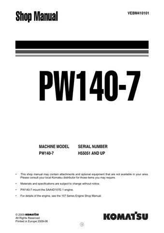 Unlock the full potential of your KOMATSU PW140-7 with the comprehensive SHOP MANUAL VEBM410101, available as a convenient PDF file. This essential resource provides detailed insights into maintenance, troubleshooting, and repair procedures, ensuring your equipment operates at peak performance. With easy navigation and clear illustrations, this manual is designed for both seasoned professionals and DIY enthusiasts, making it an invaluable addition to your toolkit. Don't miss the opportunity to enhance your 