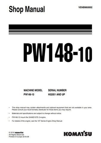 Unlock the full potential of your KOMATSU PW148-10 with the comprehensive SHOP MANUAL (VENBM60002) in PDF format. This essential resource provides detailed insights into maintenance, troubleshooting, and repair procedures, ensuring your equipment operates at peak performance. With easy navigation and clear illustrations, this manual is designed for both seasoned professionals and DIY enthusiasts, making it an invaluable addition to your toolkit. Don't miss out on the opportunity to enhance your operational 