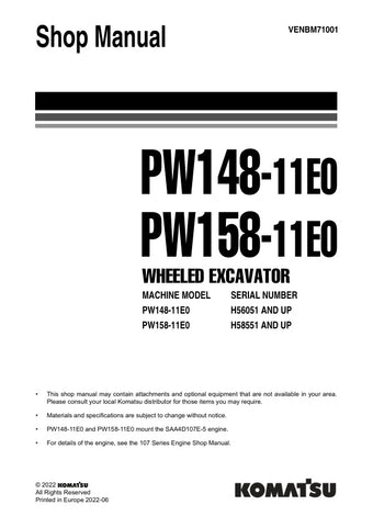 Unlock the full potential of your KOMATSU PW148-11E0 and PW158-11E0 wheeled excavators with the comprehensive Shop Manual VENBM71001, available in a convenient PDF format. This essential resource provides detailed insights into maintenance, troubleshooting, and repair procedures, ensuring your machinery operates at peak performance. With easy navigation and clear illustrations, this manual is designed for both seasoned professionals and DIY enthusiasts, making it an invaluable addition to your equipment too