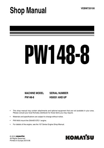 Unlock the full potential of your KOMATSU PW148-8 with the comprehensive SHOP MANUAL VEBM720100, designed specifically for models H50051 and up. This PDF file is an essential resource for technicians and DIY enthusiasts alike, providing detailed diagrams, maintenance schedules, and troubleshooting tips to ensure your equipment operates at peak performance. With easy navigation and clear instructions, this manual empowers you to tackle repairs and maintenance with confidence, saving you time and money. Don't