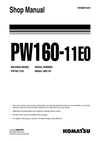 Unlock the full potential of your KOMATSU PW160-11E0 with the comprehensive SHOP MANUAL VENBM72001, designed specifically for models H66051 and up. This PDF file is an essential resource for maintenance and repair, providing detailed diagrams, troubleshooting tips, and step-by-step instructions to ensure your equipment operates at peak performance. With this manual, you can save time and money by tackling repairs yourself, making it a must-have for any KOMATSU owner or technician.