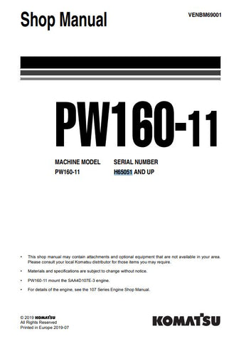  Unlock the full potential of your KOMATSU PW160-11 with the comprehensive SHOP MANUAL (VENBM69001) in PDF format. This essential resource provides detailed insights into maintenance, troubleshooting, and repair procedures, ensuring your equipment operates at peak performance. With easy navigation and clear illustrations, this manual is designed for both seasoned professionals and DIY enthusiasts, making it an invaluable addition to your toolkit. Don't miss out on the opportunity to enhance your operational