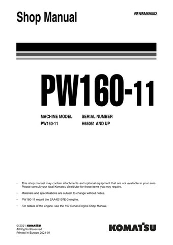 Unlock the full potential of your KOMATSU PW160-11 with the comprehensive SHOP MANUAL (VENBM69002) in PDF format. This essential guide provides detailed insights into maintenance, troubleshooting, and repair procedures, ensuring your equipment operates at peak performance. With easy navigation and clear illustrations, this manual is designed for both seasoned professionals and DIY enthusiasts, making it an invaluable resource for anyone looking to enhance their machinery's longevity and efficiency. Don't mi