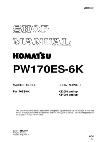 Unlock the full potential of your KOMATSU PW170ES-6K with the comprehensive SHOP MANUAL UEBM000801, designed specifically for models K32001 & UP and K34001 & UP. This PDF file is an essential resource for maintenance and repair, providing detailed diagrams, troubleshooting tips, and step-by-step instructions to ensure your equipment operates at peak performance. Invest in this manual to save time and reduce costly downtime, making it a must-have for any professional or DIY enthusiast looking to keep their m