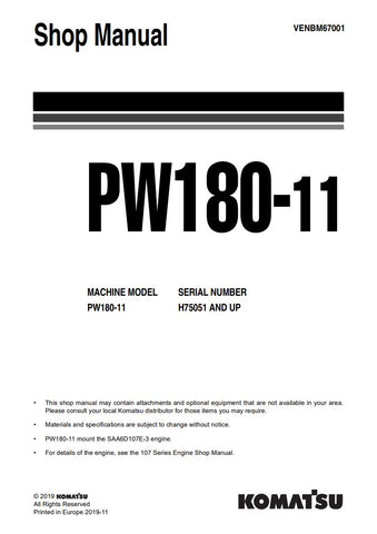Unlock the full potential of your KOMATSU PW180-11 with the comprehensive SHOP MANUAL (H75051 & UP) in PDF format (VENBM67001). This essential resource provides detailed insights into maintenance, troubleshooting, and repair procedures, ensuring your equipment operates at peak performance. With easy navigation and clear illustrations, this manual is designed for both seasoned professionals and DIY enthusiasts, making it an invaluable addition to your toolkit. Don't miss out on the opportunity to enhance you