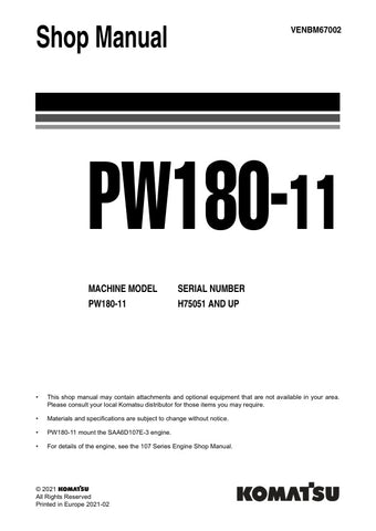 Unlock the full potential of your KOMATSU PW180-11 with the comprehensive SHOP MANUAL (VENBM67002) in PDF format. This essential guide provides detailed insights into maintenance, troubleshooting, and repair procedures, ensuring your equipment operates at peak performance. With easy navigation and clear illustrations, this manual is designed for both seasoned professionals and DIY enthusiasts, making it an invaluable resource for keeping your machinery in top condition. Don't miss out on the opportunity to 