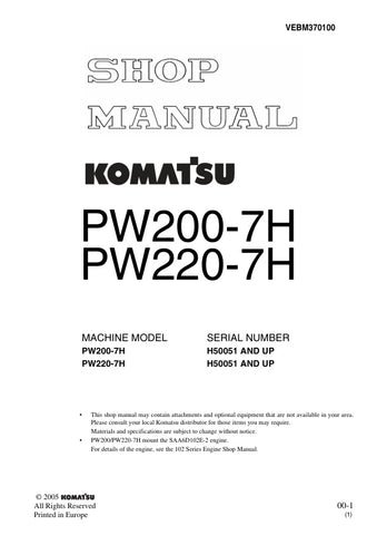  Unlock the full potential of your KOMATSU PW200-7H and PW220-7H excavators with the comprehensive H50051 & UP Excavator Shop Manual (VEBM370100) in PDF format. This essential resource provides detailed schematics, maintenance guidelines, and troubleshooting tips, ensuring your machinery operates at peak performance. Perfect for both seasoned professionals and DIY enthusiasts, this manual is your go-to guide for efficient repairs and upkeep, saving you time and money while extending the life of your equipme