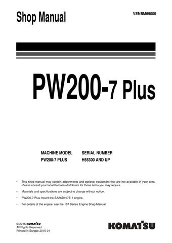 Unlock the full potential of your KOMATSU PW200-7 PLUS with the comprehensive SHOP MANUAL (VENBM65000) in PDF format. This essential guide provides detailed insights into maintenance, troubleshooting, and repair procedures, ensuring your equipment operates at peak performance. With easy navigation and clear illustrations, this manual is designed for both seasoned professionals and DIY enthusiasts, making it an invaluable resource for keeping your machinery in top condition. Don't miss out on the opportunity