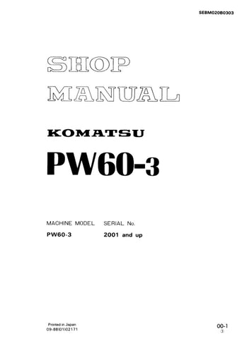 Unlock the full potential of your KOMATSU PW60-3 with the comprehensive 2001 & Up Shop Manual SEBM020B0303, available in a convenient PDF format. This essential resource provides detailed insights into maintenance, troubleshooting, and repair procedures, ensuring your equipment operates at peak performance. With easy navigation and clear illustrations, this manual is perfect for both seasoned professionals and DIY enthusiasts looking to enhance their knowledge and efficiency. Invest in your machinery's long