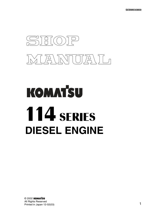 Unlock the full potential of your KOMATSU SA6D114E-2 diesel engine with the comprehensive SEBM030800 shop manual in PDF format. This essential resource provides detailed insights into maintenance, troubleshooting, and repair procedures, ensuring your engine operates at peak performance. With clear illustrations and step-by-step instructions, this manual is designed for both seasoned professionals and DIY enthusiasts, making it an invaluable addition to your toolkit. Don't miss the opportunity to enhance you