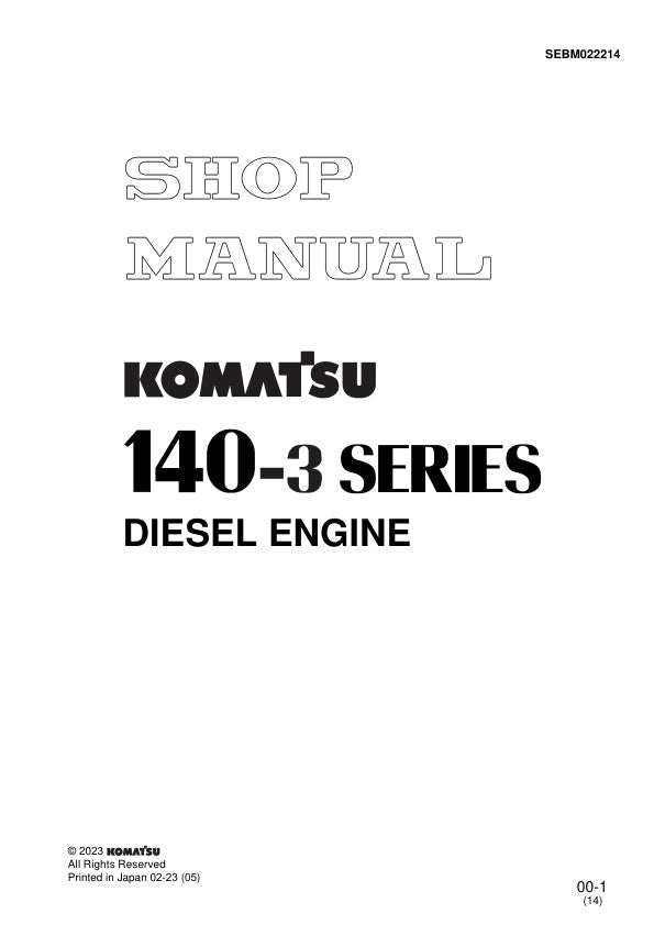Unlock the full potential of your Komatsu machinery with the comprehensive SA6D140E-3, SAA6D140E-3, and SDA6D140E-3 Series Shop Manual (SEBM022214) in PDF format. This essential resource provides detailed insights into maintenance, troubleshooting, and repair procedures, ensuring your equipment operates at peak performance. With easy navigation and clear illustrations, this manual is designed for both seasoned professionals and DIY enthusiasts, making it an invaluable addition to your toolkit. Don't miss ou