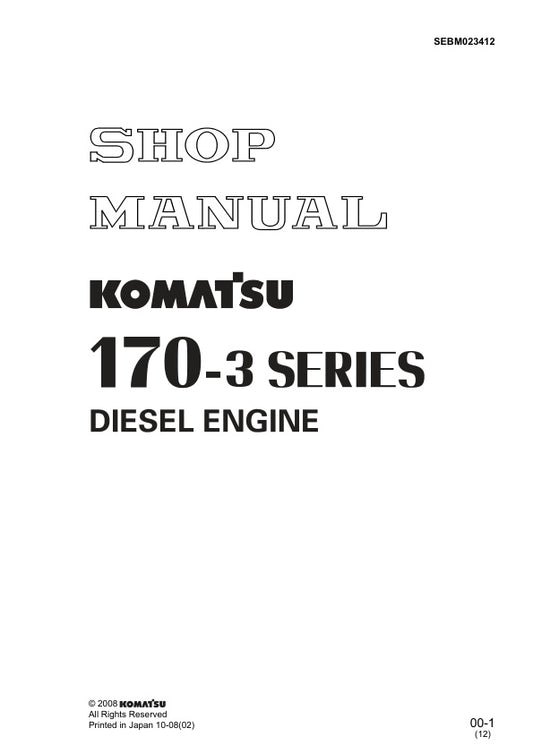 Unlock the full potential of your Komatsu machinery with the comprehensive 170-3 Series Shop Manual (SEBM023412) in PDF format. This essential guide covers the SA6D170E-3, SAA6D170E-3, SAA6D170E2-3, SAA6D170E-P910, and SAA6D170E-P970 models, providing detailed insights into maintenance, troubleshooting, and repair procedures. With easy navigation and clear illustrations, this manual is designed to enhance your operational efficiency and ensure your equipment runs smoothly. Invest in this invaluable resource