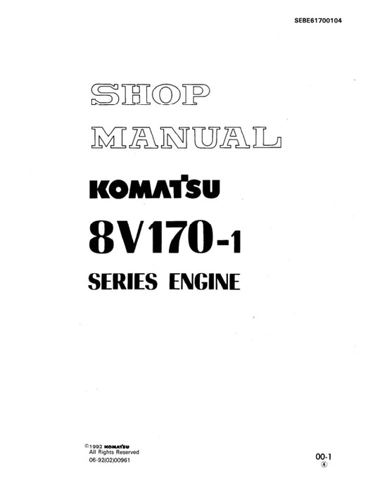 Unlock the full potential of your KOMATSU SA8V170-1 engine with the comprehensive 8V170-1 Series Engine Shop Manual (SEBE61700104) in PDF format. This essential resource provides detailed insights into maintenance, troubleshooting, and repair procedures, ensuring your engine operates at peak performance. With easy navigation and clear illustrations, this manual is designed for both seasoned professionals and DIY enthusiasts, making it an invaluable addition to your technical library. Don't miss the opportun