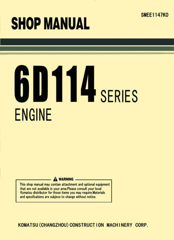 Unlock the full potential of your KOMATSU SAA6D114E-2 engine with the comprehensive 6D114 Series Engine Shop Manual (SMEE1147K0) in PDF format. This essential resource provides detailed diagrams, troubleshooting tips, and maintenance procedures, ensuring you have everything you need for efficient repairs and optimal performance. Perfect for mechanics and DIY enthusiasts alike, this manual is your go-to guide for keeping your engine running smoothly and reliably. Don't miss out on the opportunity to enhance 