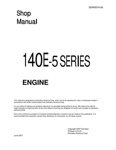  Unlock the full potential of your KOMATSU SAA6D140E-5 engine with the comprehensive Shop Manual SEN00074-06, available in a convenient PDF format. This essential guide provides detailed insights into maintenance, troubleshooting, and repair procedures, ensuring your engine operates at peak performance. With clear illustrations and step-by-step instructions, this manual is an invaluable resource for both professionals and DIY enthusiasts, making it easier than ever to keep your equipment running smoothly. 