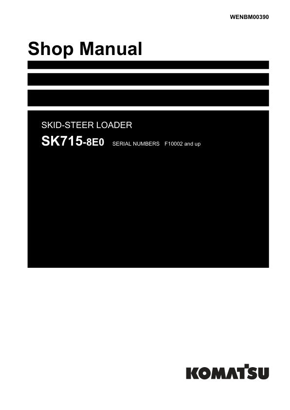 Unlock the full potential of your KOMATSU SK715-8E0 Skid-Steer Loader with the comprehensive shop manual (WENBM00390) in PDF format. This essential resource provides detailed maintenance guidelines, troubleshooting tips, and repair procedures tailored specifically for models F10002 and up. With easy navigation and clear illustrations, you can ensure your equipment operates at peak performance, saving you time and money on repairs. Invest in this manual today to enhance your operational efficiency and extend