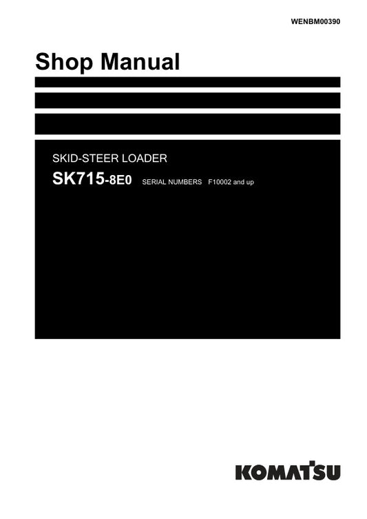 Unlock the full potential of your KOMATSU SK715-8E0 Skid-Steer Loader with the comprehensive shop manual (WENBM00390) in PDF format. This essential resource provides detailed maintenance guidelines, troubleshooting tips, and repair procedures tailored specifically for models F10002 and up. With easy navigation and clear illustrations, you can ensure your equipment operates at peak performance, saving you time and money on repairs. Invest in this manual today to enhance your operational efficiency and extend