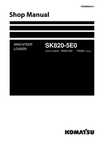  Unlock the full potential of your KOMATSU SK820-5E0 Loader with the comprehensive Shop Manual (F60003 & UP). This PDF file is an essential resource for both professionals and DIY enthusiasts, providing detailed instructions, schematics, and troubleshooting tips to ensure optimal performance and maintenance. With easy navigation and clear illustrations, you can quickly find the information you need to keep your equipment running smoothly. Invest in this manual today and enhance your operational efficiency!