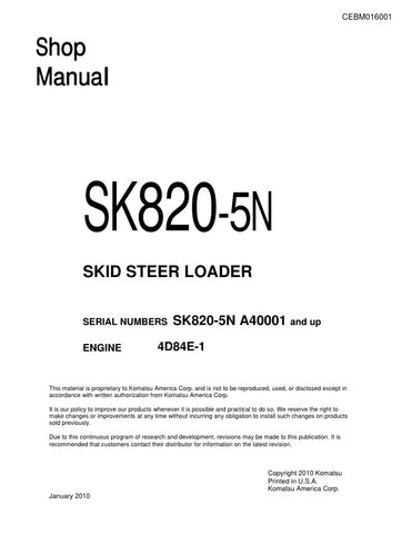  Unlock the full potential of your KOMATSU SK820-5N Skid Steer Loader with the comprehensive Shop Manual (CEBM016001) in PDF format. This essential resource provides detailed maintenance guidelines, troubleshooting tips, and step-by-step repair instructions, ensuring your equipment operates at peak performance. With easy navigation and clear illustrations, this manual is designed for both seasoned professionals and DIY enthusiasts, making it an invaluable addition to your toolkit. Don't miss out on the oppo