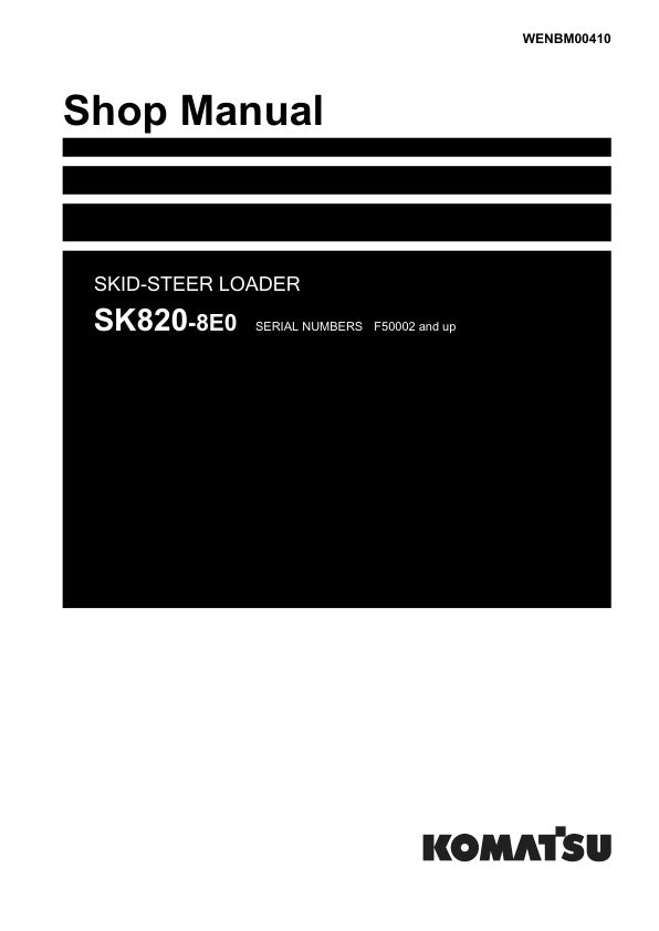 Unlock the full potential of your KOMATSU SK820-8E0 Skid-Steer Loader with the comprehensive shop manual (WENBM00410) designed for models F50002 and up. This PDF file is an essential resource for both professionals and DIY enthusiasts, providing detailed maintenance procedures, troubleshooting tips, and technical specifications to keep your equipment running smoothly. With easy navigation and clear illustrations, you can quickly find the information you need to ensure optimal performance and longevity of yo
