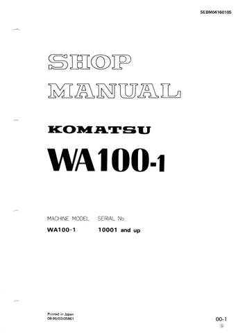 Unlock the full potential of your KOMATSU WA100-1 with the comprehensive Shop Manual SEBM04160105, designed specifically for models 10001 and up. This PDF file is an essential resource for technicians and DIY enthusiasts alike, providing detailed diagrams, maintenance schedules, and troubleshooting tips to ensure your equipment operates at peak performance. With easy navigation and clear instructions, you can confidently tackle repairs and maintenance tasks, saving time and money while extending the life of