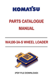 Discover the essential KOMATSU WA100-3A-S Wheel Loader Parts Catalog Manual, designed specifically for serial numbers 50001-52999. This comprehensive PDF file serves as a vital resource for maintenance and repair, ensuring you have access to detailed parts information at your fingertips.