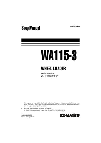 Unlock the full potential of your KOMATSU WA115-3 Wheel Loader with the comprehensive VEBM120100 Shop Manual in PDF format. This essential resource provides detailed schematics, maintenance guidelines, and troubleshooting tips, ensuring your equipment operates at peak performance. With easy navigation and clear instructions, this manual is perfect for both seasoned professionals and DIY enthusiasts looking to enhance their knowledge and efficiency. Invest in your machinery's longevity and reliability today!