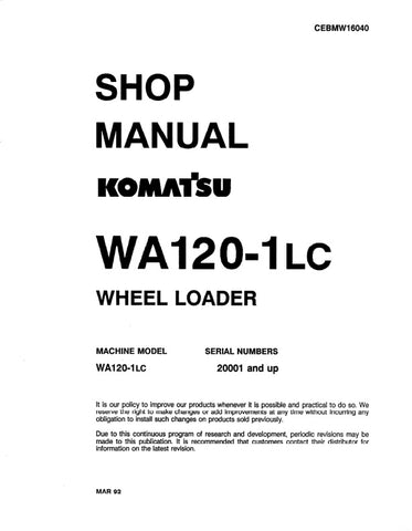 Unlock the full potential of your KOMATSU WA120-1LC Wheel Loader with the comprehensive Shop Manual (CEBMW16040) in PDF format. This essential resource provides detailed insights into maintenance, troubleshooting, and repair procedures, ensuring your equipment operates at peak performance. With easy navigation and clear illustrations, this manual is designed for both seasoned professionals and DIY enthusiasts, making it an invaluable addition to your toolkit. Don't miss the opportunity to enhance your opera