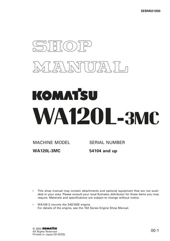 Unlock the full potential of your KOMATSU WA120L-3MC with the comprehensive SHOP MANUAL SEBM021800, available as a convenient PDF file. This essential resource provides detailed insights into maintenance, troubleshooting, and repair procedures, ensuring your equipment operates at peak performance. With easy navigation and clear illustrations, this manual is designed for both seasoned professionals and DIY enthusiasts, making it an invaluable addition to your toolkit. Don't miss the opportunity to enhance yo