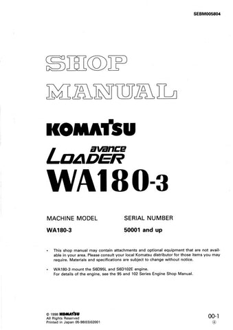 Unlock the full potential of your KOMATSU WA180-3 with the comprehensive SHOP MANUAL SEBM005804, available in a convenient PDF format. This essential guide provides detailed insights into maintenance, troubleshooting, and repair procedures, ensuring your equipment operates at peak performance. With easy navigation and clear illustrations, this manual is designed for both seasoned professionals and DIY enthusiasts, making it an invaluable resource for keeping your machinery in top condition. Don't miss out o