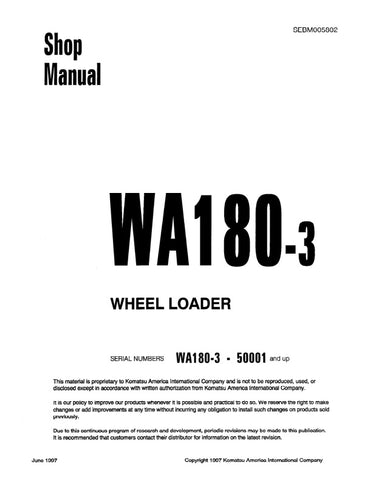 Unlock the full potential of your KOMATSU WA180-3 Wheel Loader with the comprehensive Shop Manual SEBM005802, available in a convenient PDF format. This essential resource provides detailed maintenance and repair instructions, ensuring your equipment operates at peak performance. With easy navigation and clear diagrams, you can quickly troubleshoot issues and perform routine services, saving you time and money. Invest in this manual today to enhance your operational efficiency and prolong the life of your m