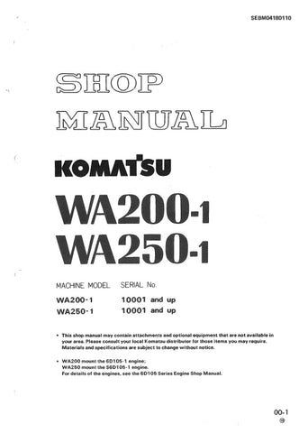  Unlock the full potential of your KOMATSU WA200-1 and WA250-1 with the comprehensive Service Manual SEBM04180110, available in a convenient PDF format. This essential guide provides detailed instructions, diagrams, and troubleshooting tips to ensure your machinery operates at peak performance. Whether you're a seasoned technician or a DIY enthusiast, this manual is your go-to resource for maintenance and repair, helping you save time and money while extending the life of your equipment. Don't miss out on t