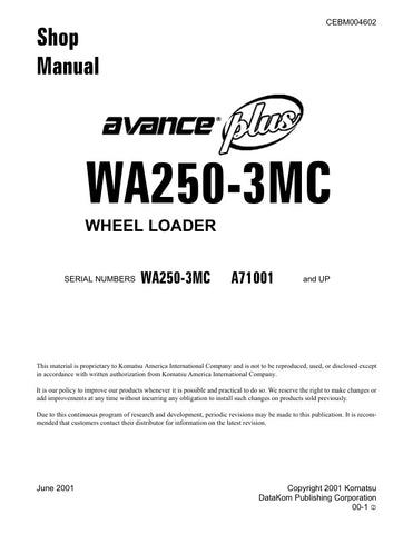 Enhance your maintenance and repair capabilities with the KOMATSU WA250-3MC A71001 & UP Wheel Loader Shop Manual (CEBM004602) in PDF format. This comprehensive manual provides detailed insights into the operation, troubleshooting, and servicing of your wheel loader, ensuring you have the right information at your fingertips. With easy navigation and clear illustrations, this digital resource is perfect for both seasoned professionals and DIY enthusiasts looking to keep their equipment running smoothly. Inve