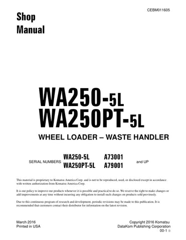 Unlock the full potential of your KOMATSU WA250-5L and WA250PT-5L Wheel Loader with the comprehensive Shop Manual CEBM011605, available in a convenient PDF format. This essential guide provides detailed insights into maintenance, troubleshooting, and repair procedures, ensuring your equipment operates at peak performance. With easy navigation and clear illustrations, this manual is an invaluable resource for both seasoned professionals and DIY enthusiasts, helping you save time and reduce downtime on the jo