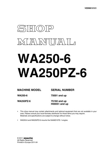 Unlock the full potential of your KOMATSU WA250-6 and WA250PZ-6 with the comprehensive SHOP MANUAL VEBM610101, available as a convenient PDF file. This essential resource provides detailed insights into maintenance, troubleshooting, and repair procedures, ensuring your equipment operates at peak performance. With easy navigation and clear illustrations, this manual is designed for both seasoned professionals and DIY enthusiasts, making it an invaluable addition to your toolkit. Don't miss out on the opportu