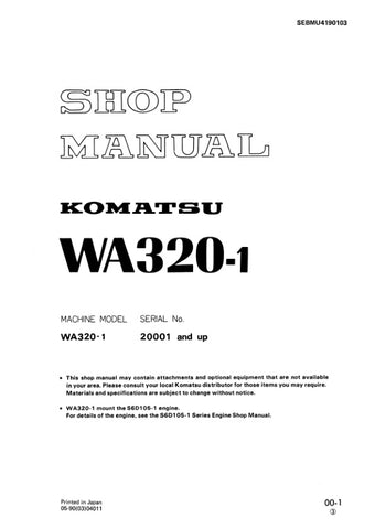 Unlock the full potential of your KOMATSU WA320-1 with the comprehensive Shop Manual SEBMU4190103, designed specifically for models 20001 and up. This PDF file is an essential resource for technicians and DIY enthusiasts alike, providing detailed diagrams, troubleshooting tips, and maintenance procedures to ensure your equipment operates at peak performance. With easy navigation and clear instructions, you can save time and reduce costly repairs, making this manual a must-have for anyone looking to enhance 