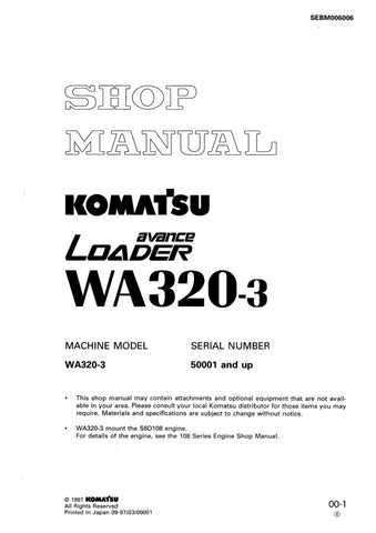 Unlock the full potential of your KOMATSU WA320-3 with the comprehensive SHOP MANUAL SEBM006006, designed specifically for models 50001 and up. This PDF file is an essential resource for operators and technicians alike, providing detailed insights into maintenance, troubleshooting, and repair procedures. With clear diagrams and step-by-step instructions, you can ensure optimal performance and longevity of your equipment. Invest in this manual today to enhance your operational efficiency and reduce downtime.