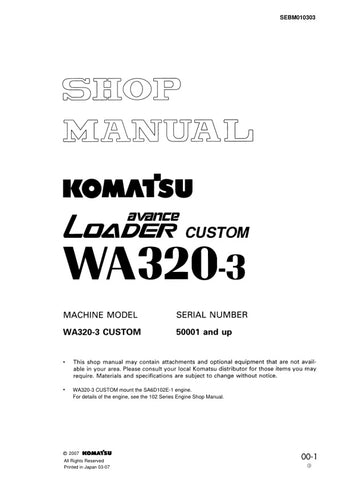 Unlock the full potential of your KOMATSU WA320-3 AVANCE loader with the comprehensive SHOP MANUAL SEBM010303, designed specifically for models 50001 and up. This PDF file offers detailed insights into maintenance, troubleshooting, and repair procedures, ensuring your equipment operates at peak performance. With easy navigation and clear illustrations, this manual is an essential resource for both professionals and DIY enthusiasts, helping you save time and reduce costly downtime. Invest in your machinery's