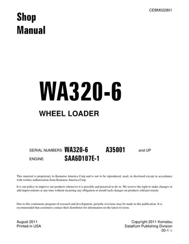 Unlock the full potential of your KOMATSU WA320-6 Wheel Loader with the comprehensive shop manual (CEBM022801) designed for models A35001 and up. This PDF file is an essential resource for technicians and DIY enthusiasts alike, providing detailed diagrams, maintenance procedures, and troubleshooting tips to keep your equipment running smoothly. With easy navigation and clear instructions, you can save time and reduce downtime, ensuring your loader operates at peak performance. Invest in this invaluable manu